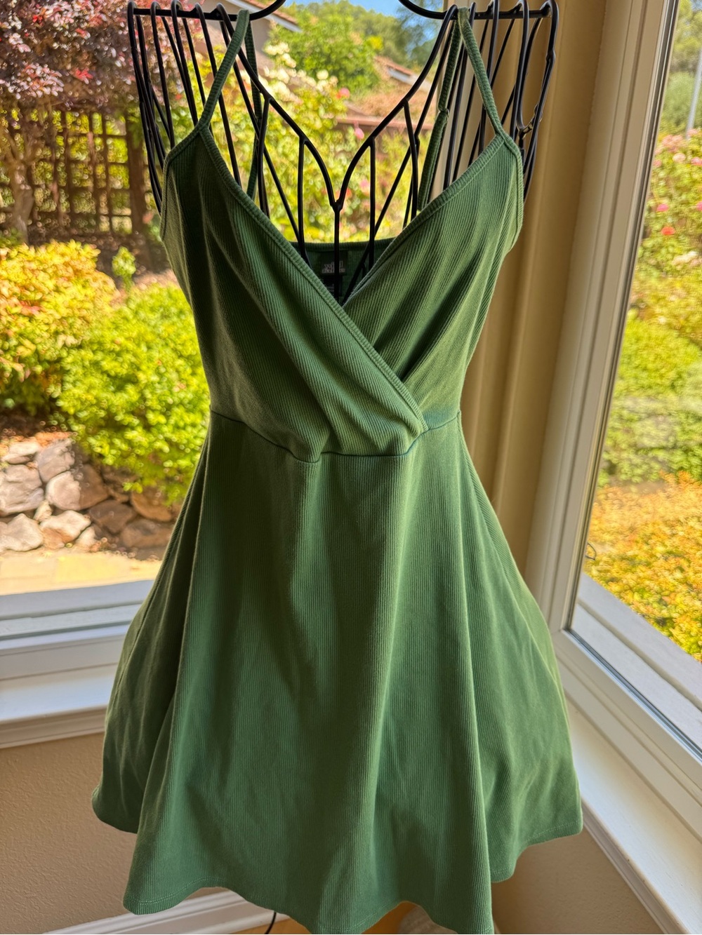 Women's Grass Green Spaghetti Strap Wrap Dress